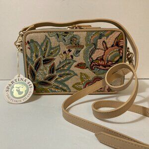 SPARTINA Carmella Phone Crossbody Jones Hundred Tree Life Green Fabric Leather